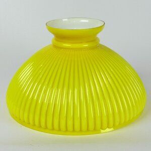 Vintage Ribbed Yellow Glass Lamp Shade with Opaline Interior Art Deco Style Retr